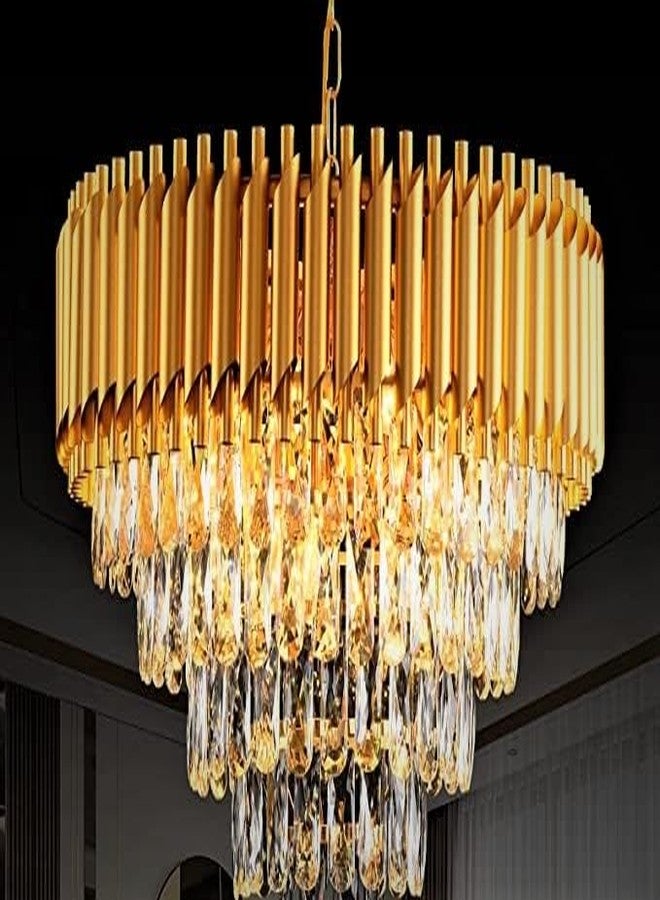 Virya Modern Crystal 500mm Chandelier Golden Chandelier Round Chandeliers Pendant Ceiling Light Fixture Flush Mount Chandelier for Dining Room Living Room Bedroom Foyer Hallway Entryway - Image 2